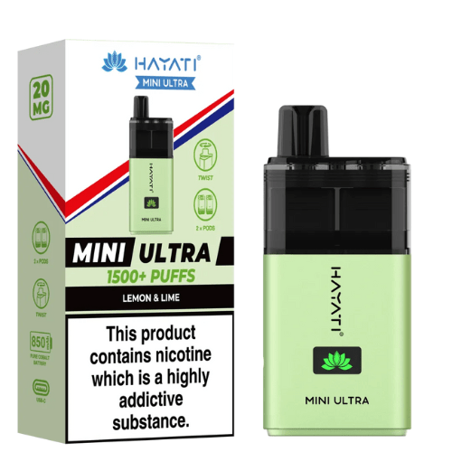 Hayati Mini Ultra 1500 Disposable Vape Device - 20MG Pack of 5 - Eliquid Base - Lemon & Lime